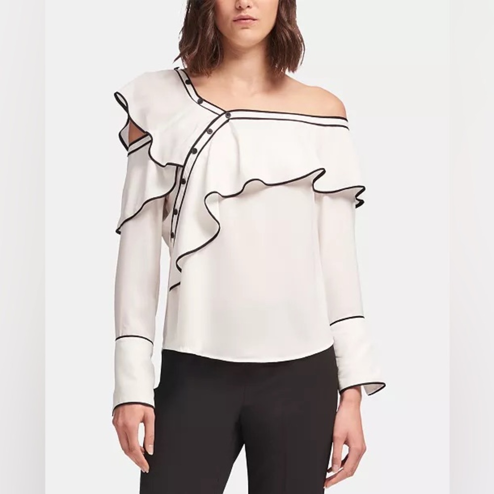 NWOT DKNY ruffled cold shoulder blouse